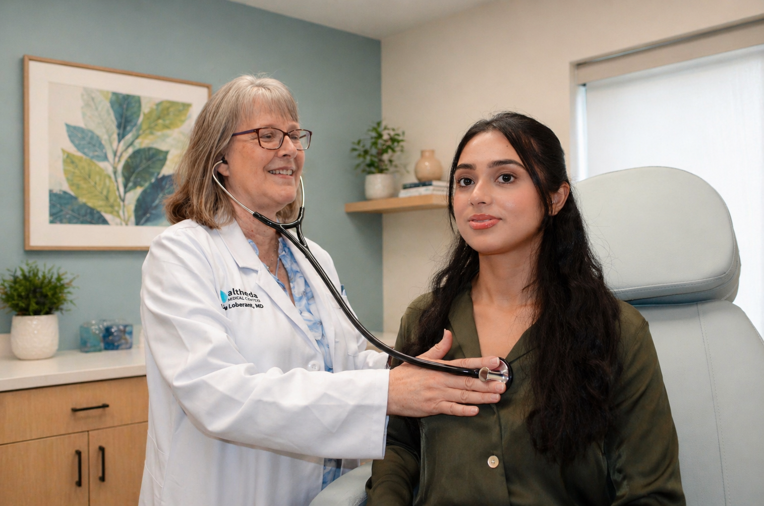 Provider performing physical exam during annual checkup at Altheda Medical Center