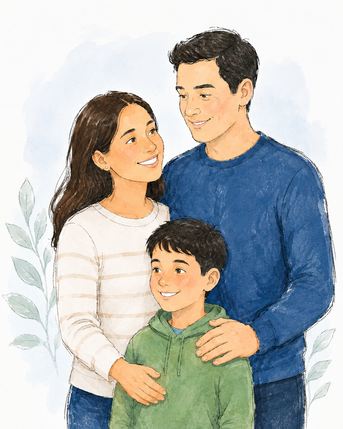 Illustration of a family representing health risk review during an annual physical